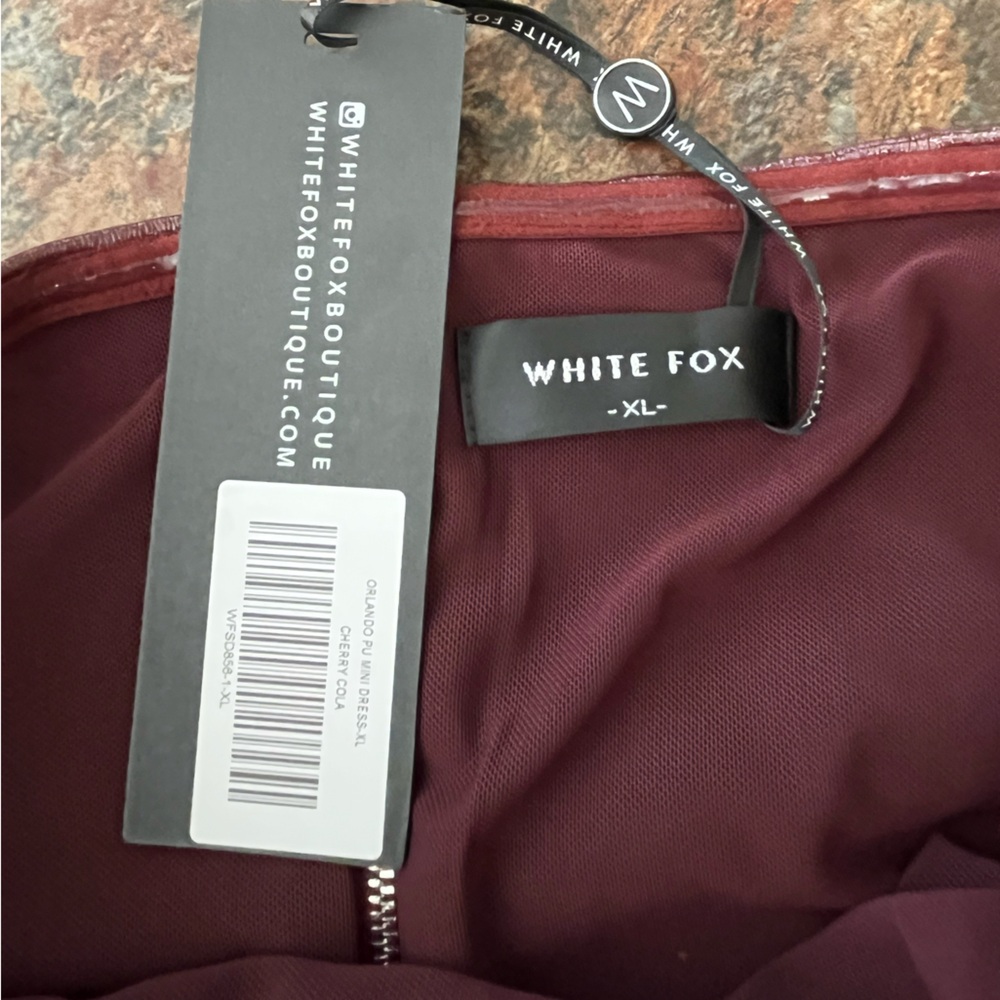New White Fox Orlando PU strapless ruched minidress in cherry cola. Size XL - Picture 8 of 14